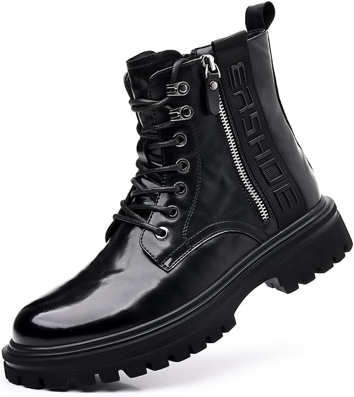 

Мужские Ботинки Oxford из Натуральной Кожи с Круглым Носком, Шнуровкой, Для Делового и Повседневного Ношения, с Боковой Молнией, Толстой Подошвой и Высоким Берцем Lhyxu, черный