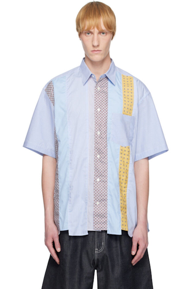 

Синяя клетчатая рубашка из микса тканей SS Comme des Garçons Homme