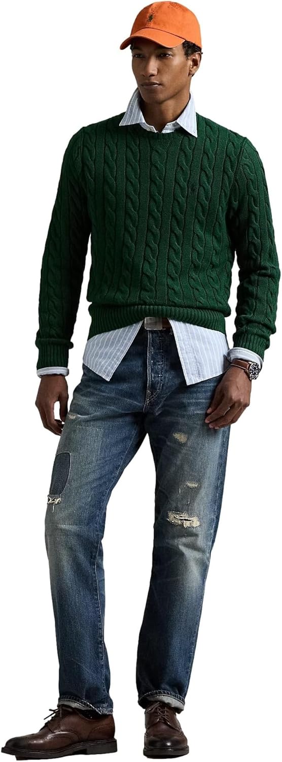 Polo Ralph Lauren мужской свитер из хлопка с косой вязкой, Vintage Pine — фото 3
