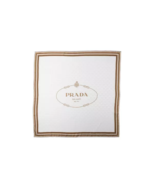 Шелковый жаккардовый шарф с принтом Prada, белый — фото 3