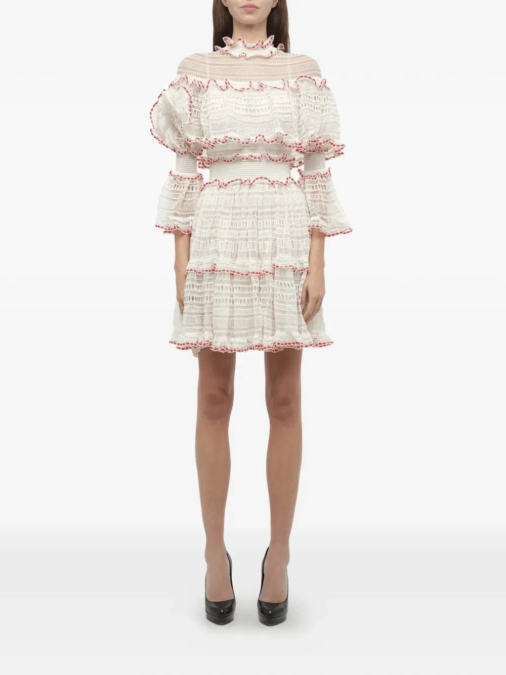 Мини-Платье с оборками и кружевом Alexander Mcqueen, белый — фото 2
