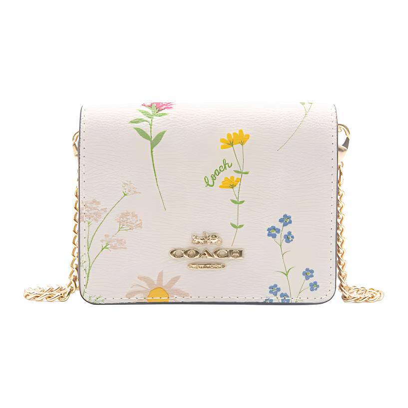 

COACH Кожаная цепочка из ПВХ Сумка через плечо Миниатюрная женская белая