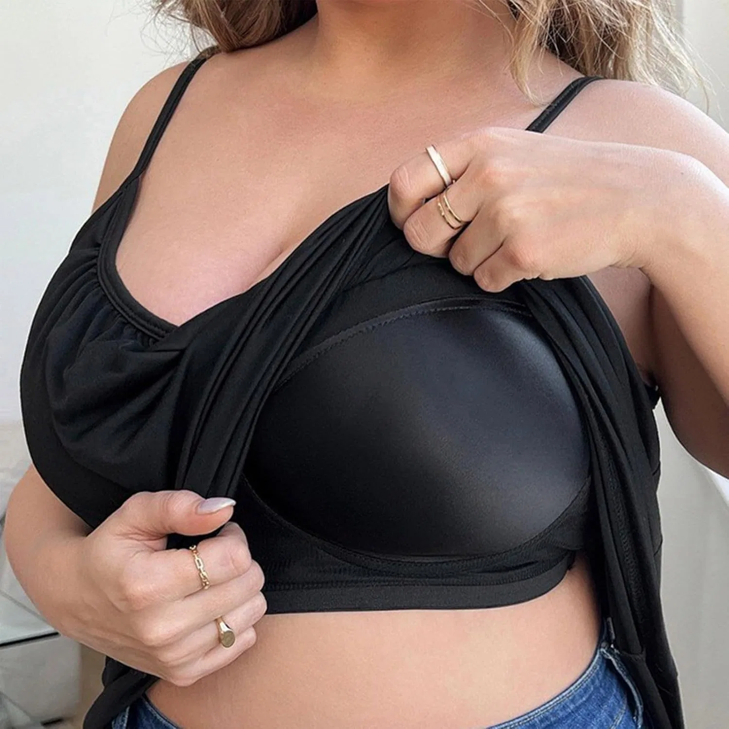 Топ-майка с встроенным бюстгальтером, Plus Size, Black — фото 2