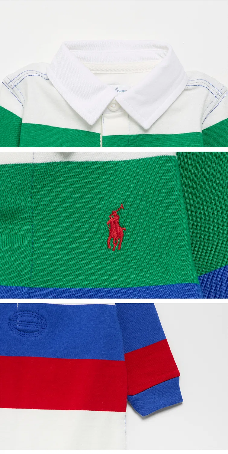 Детский полосатый хлопковый комбинезон-регби белого цвета от Polo Ralph Lauren Children — фото 4