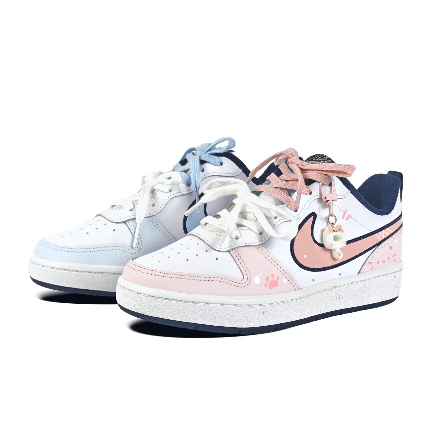 Nike Court Borough Pink Blue Claw, противоскользящие скейтерские кроссовки белые для подростков