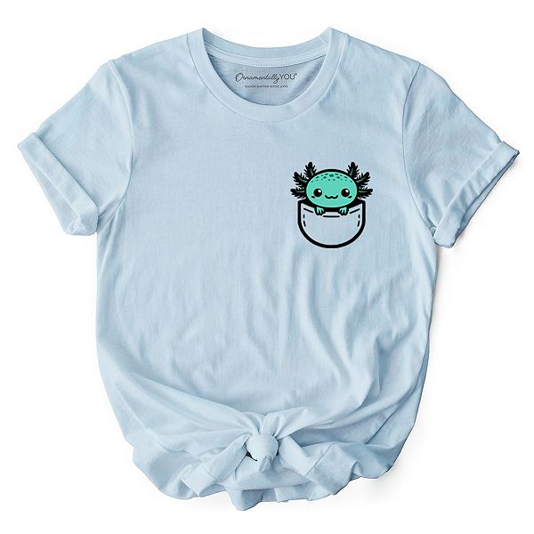 

Милая футболка с зеленым аксолотлом в кармане Ornamentallyyou, Light Blue