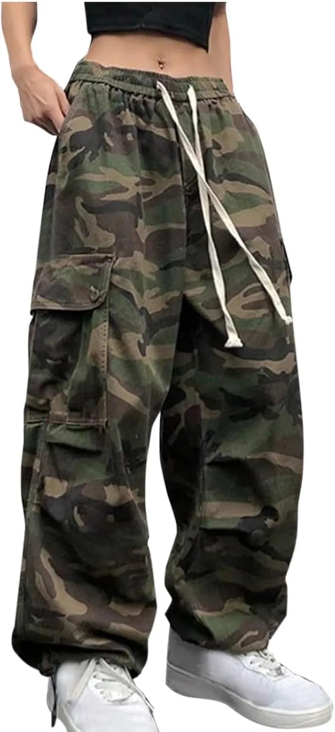 

NATHGAM камуфляжные карго-штаны для женщин Plus Size с эластичным поясом и кулиской
