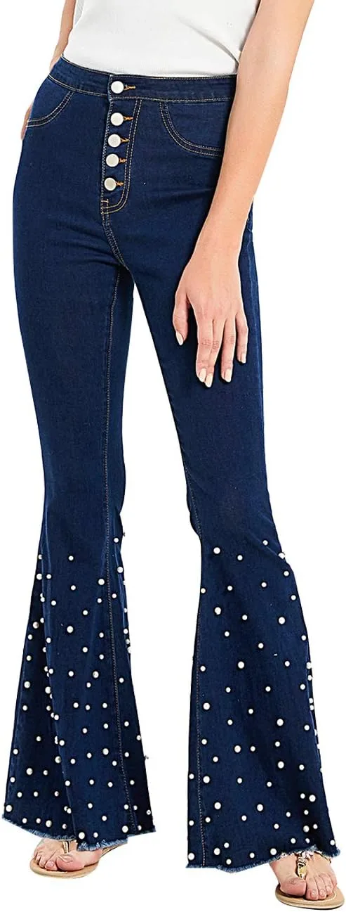 

ZENTHACE женские джинсы-клеш с вышивкой