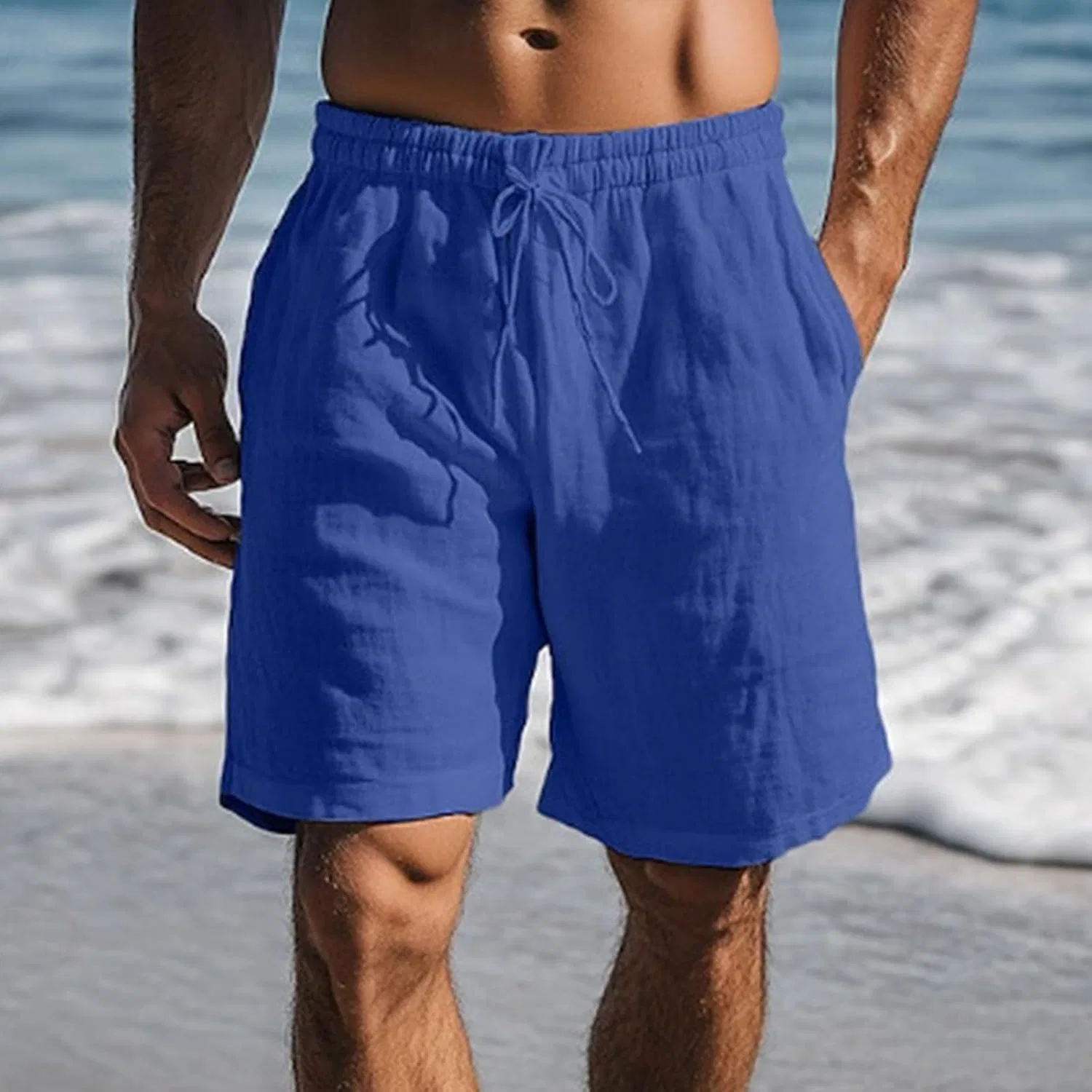 Шорты Active Cotton Linen Elastic Waist Drawstring Dark Blue — фото 2