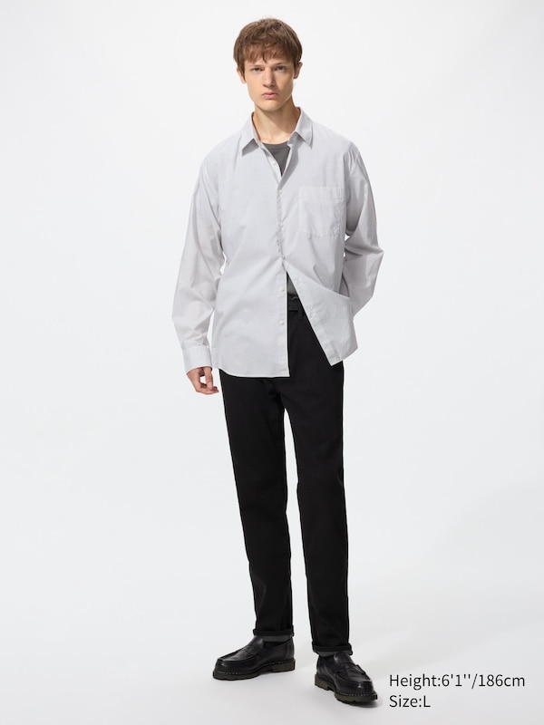 Рубашка regular fit из поплина (клетка) Uniqlo, 01 off white — фото 2