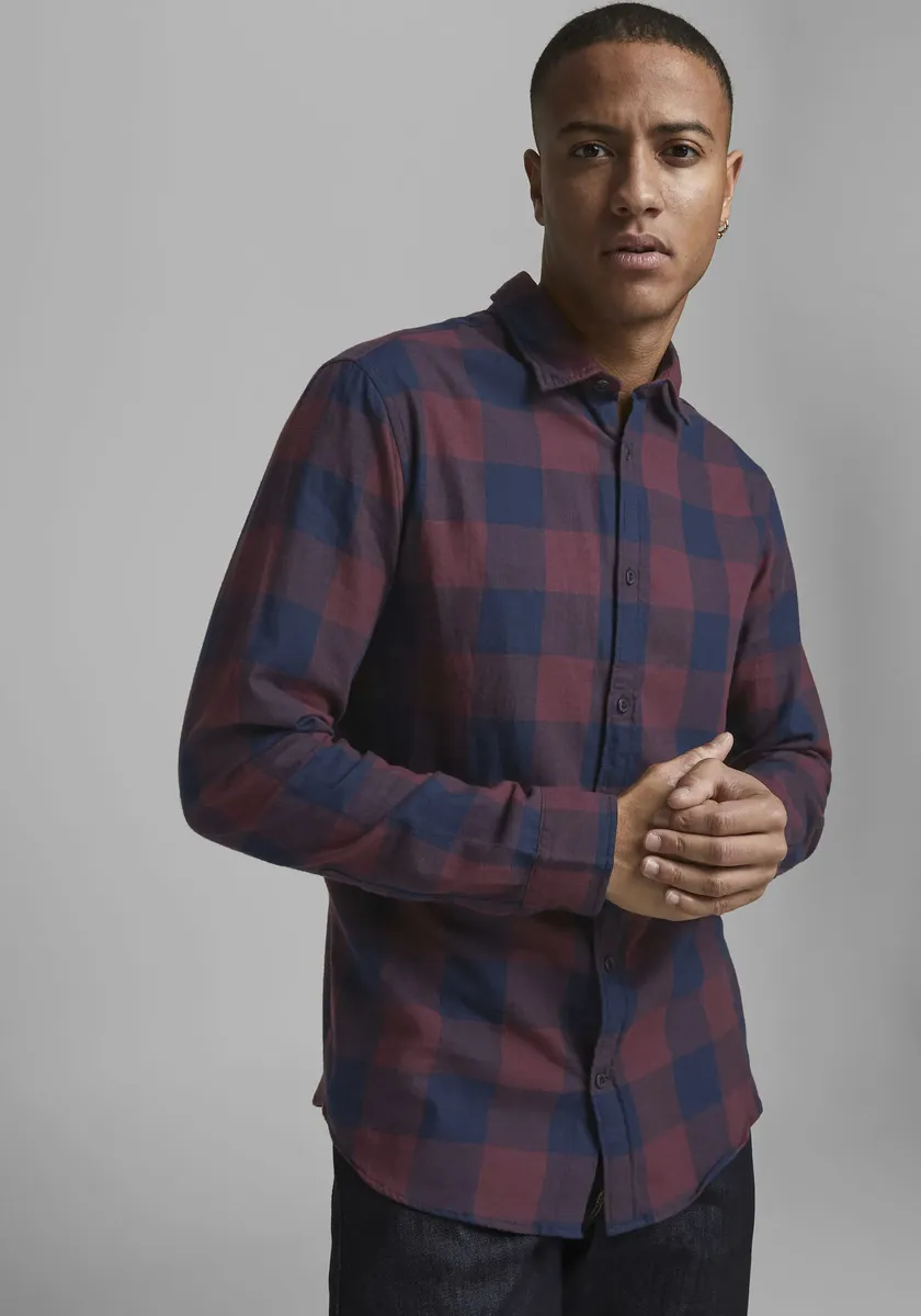 

Рубашка в клетку Jack & Jones "JJ JJEGINGHAM TWILL SHIRT L/", синий