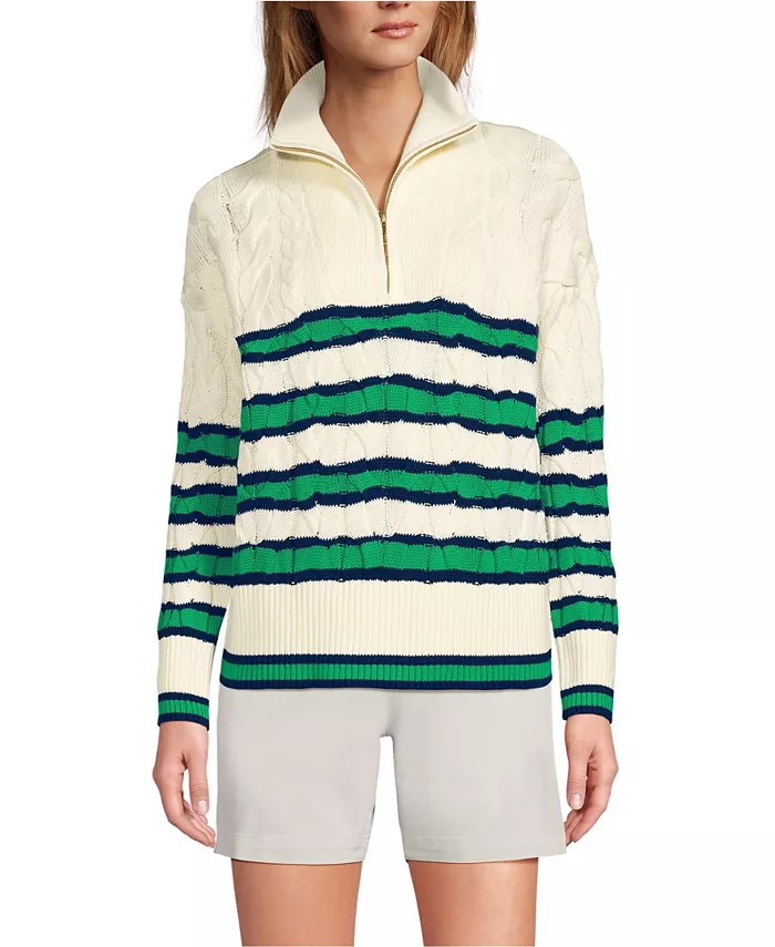 

Женский джемпер Drifter Cable с молнией до четверти Lands' End, белый