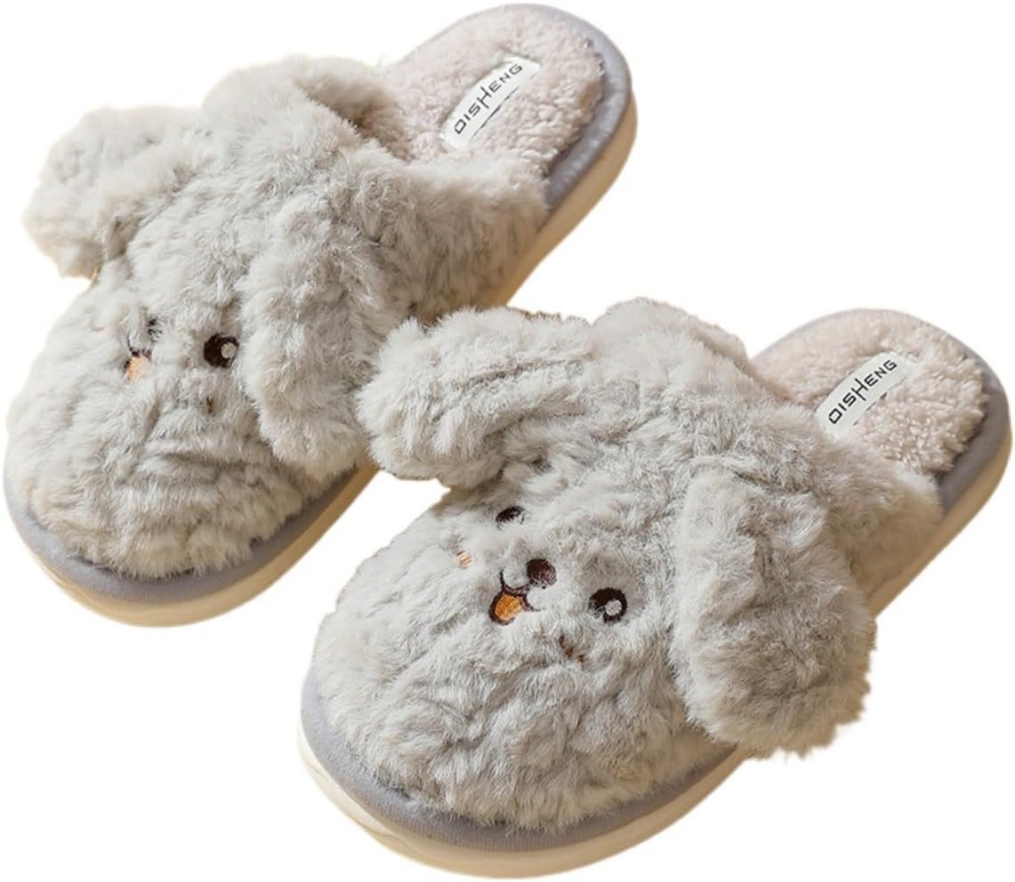 

Милые домашние тапочки с бантом в виде щенка для женщин и мужчин, забавные мягкие плюшевые пушистые тапочки с теплой меховой подкладкой Pzq, серый