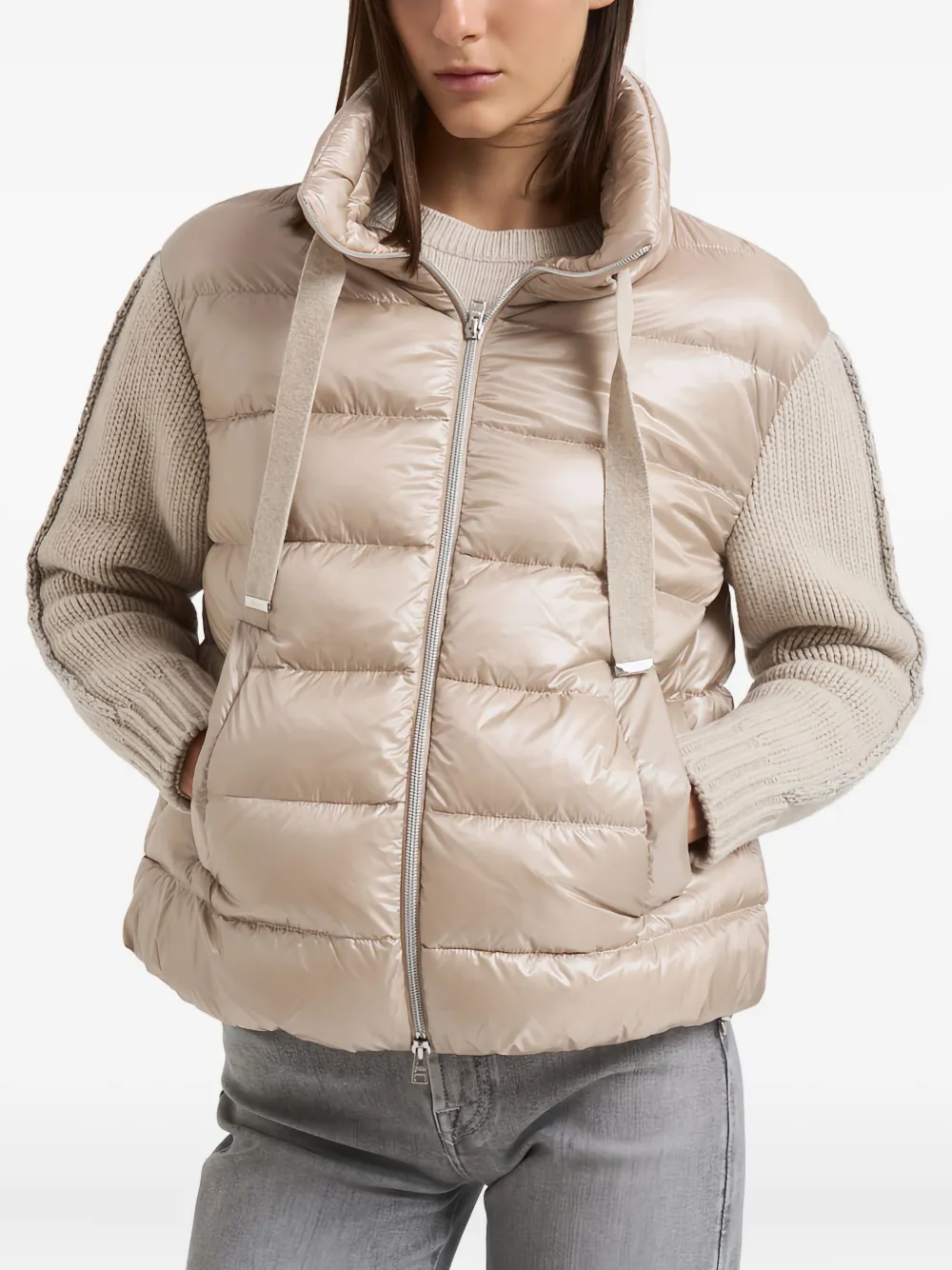 

Стеганая куртка с вязанными рукавами Herno, нейтральный