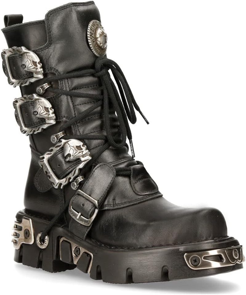 

Мужские кожаные ботинки New Rock Metallic 391 Black Reactor с черепом, стиль готик-панк, черный/серебряный