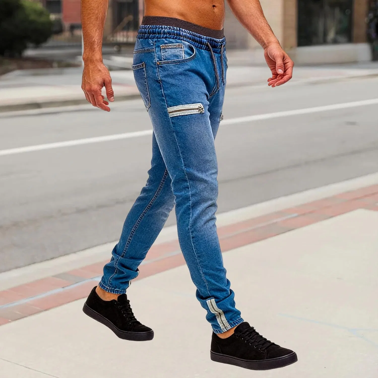 Джинсы деним, Streetwear Hip Hop, Dark Blue — фото 4
