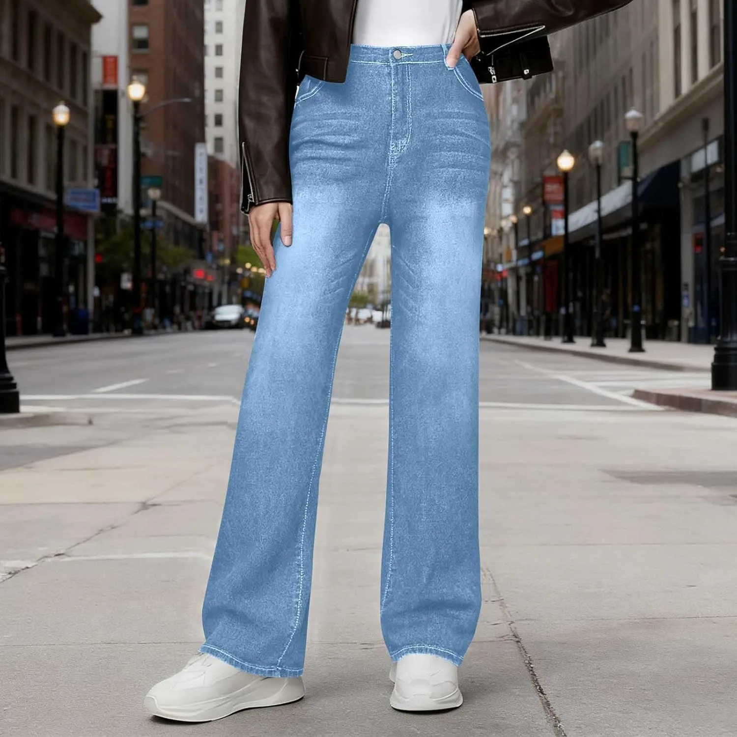 Джинсы женские Straight Wide Leg High Waisted Stretchy — фото 3