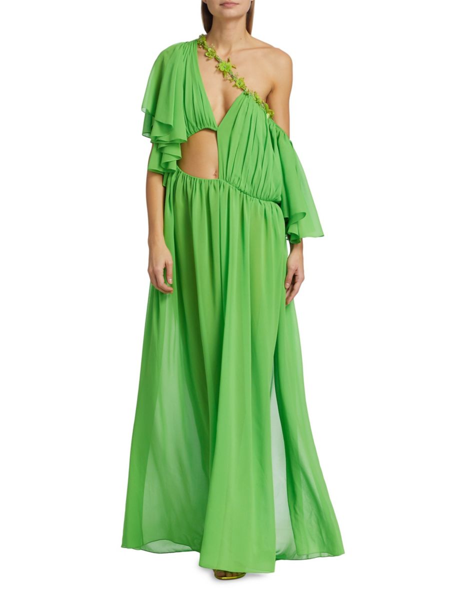 

Платье из шелкового шифона с декоративными вырезами Aliétte, цвет Green Multi