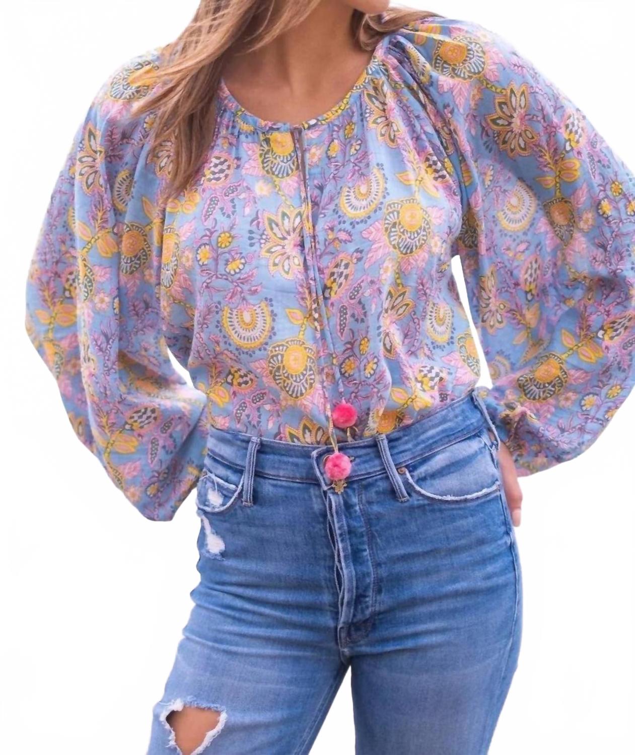 

Топ Reese с рукавами-фонариками в сине-желтом принте BELL