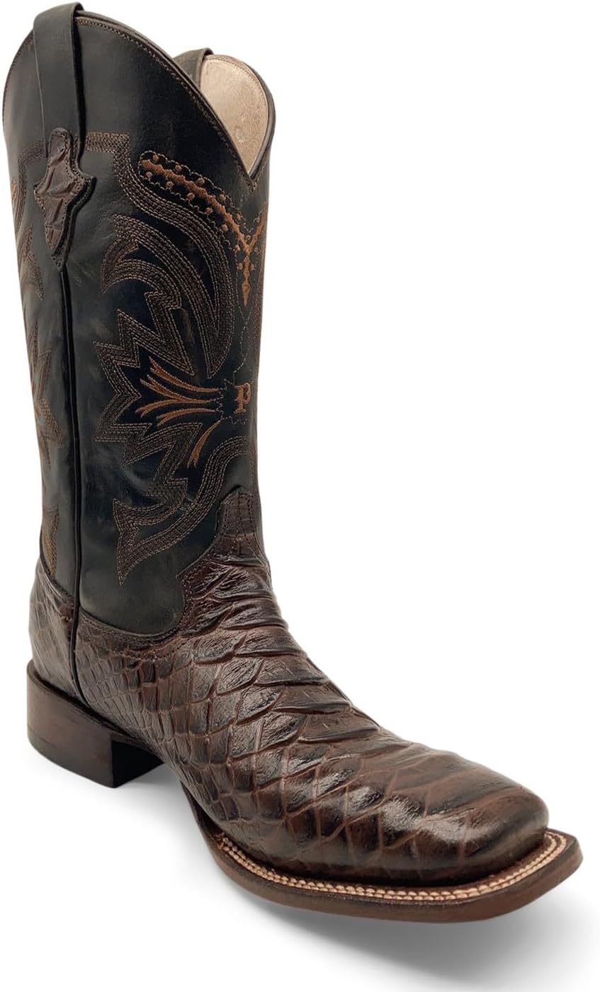 

Мужские кожаные ковбойские ботинки с квадратным носком с тисненым принтом Python The Western Shops, коричневый