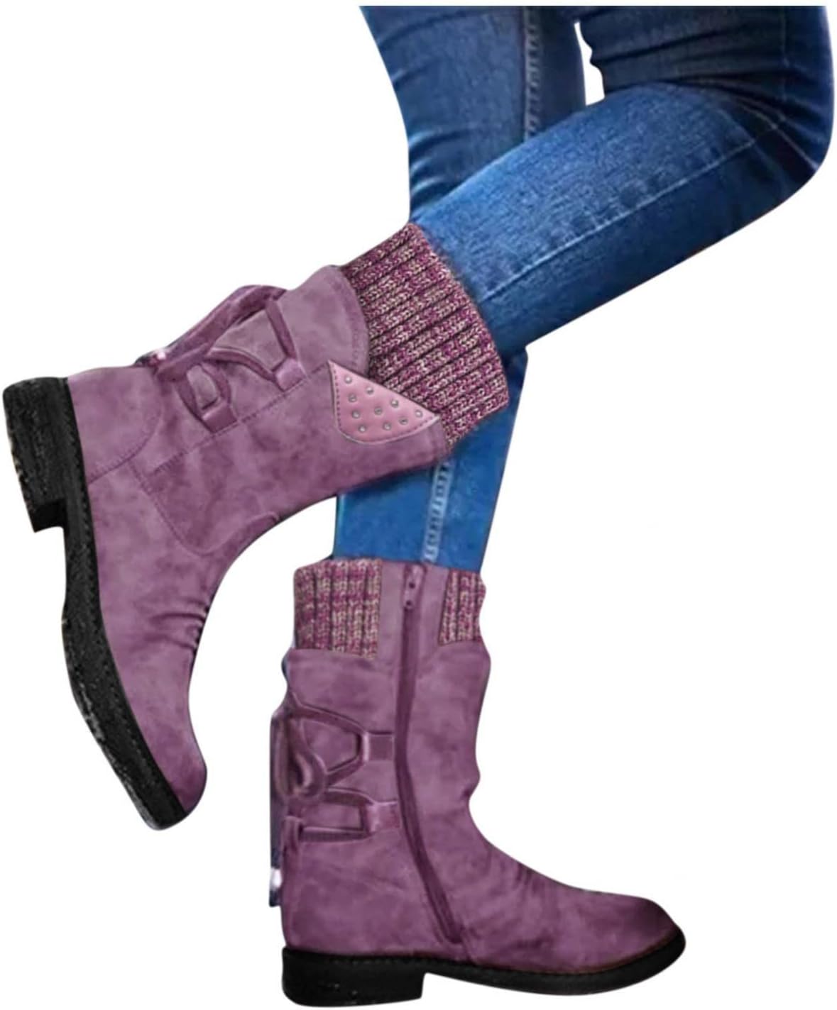 

Женские и детские сапоги Hbeylia средней длины, винтажная мода, повседневные, фиолетовый