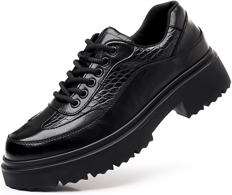 

Мужские кожаные оксфорды с толстой подошвой, удобные, ручной работы, с круглым носком, без застежки, с противоскользящей выпуклой подошвой Lhyxu, черный