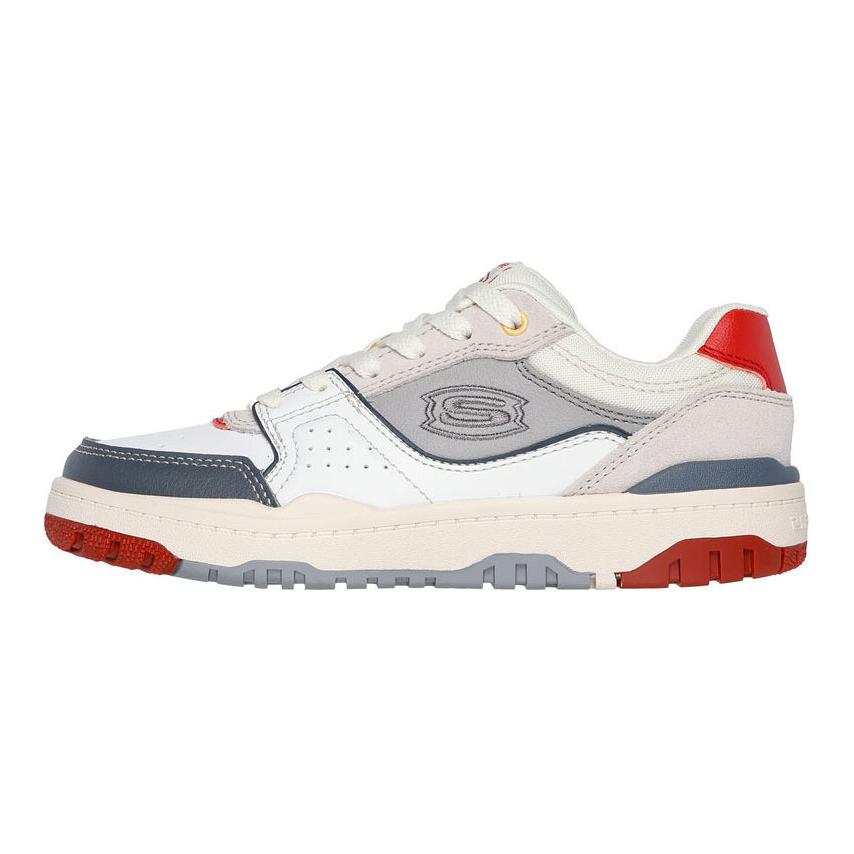 

Амортизирующие низкие детские скейтерские кроссовки бело-красные Skechers