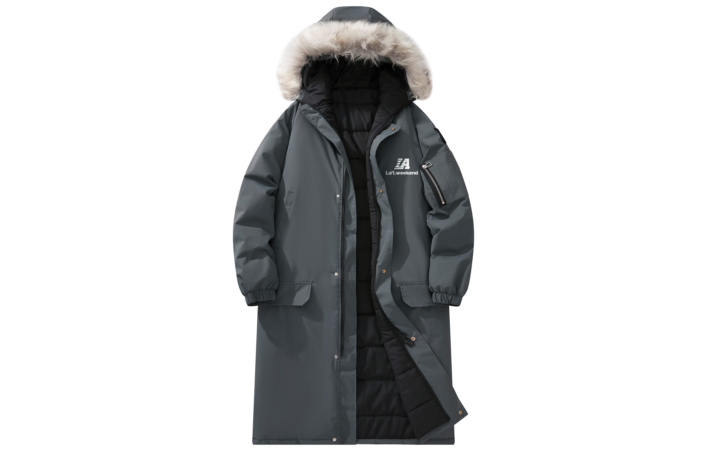 

LA'T.WEEKEND Пуховик Unisex, Dark Gray (Raccoon Dog Fur Collar Style-FM230)