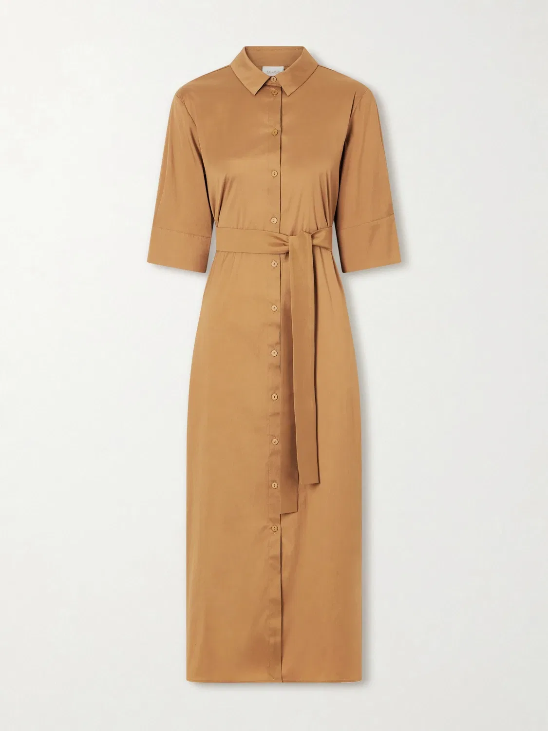 Миди-платье из хлопкового поплина MAX MARA, коричневый