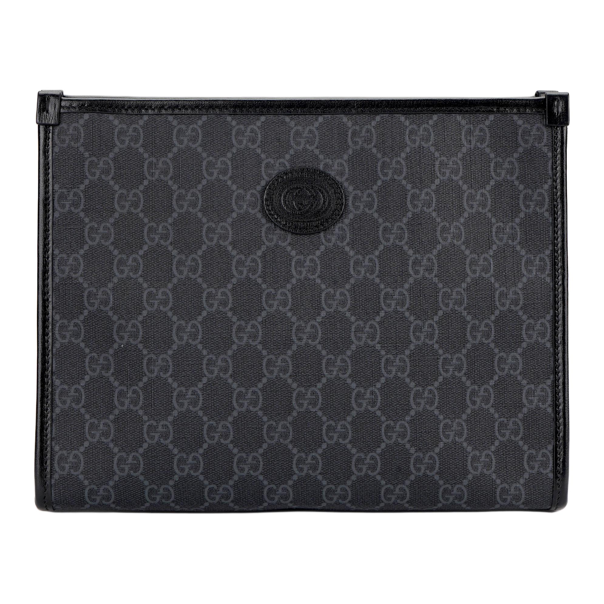 

GUCCI Холщовые с кожаными косметичками-клатчами, косметички мужские, черно-серого цвета