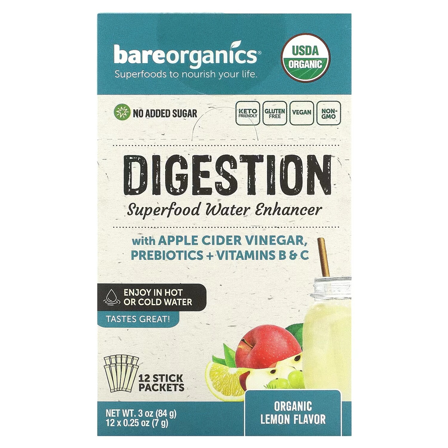 

Средство BareOrganics Superfood Water Enhancer для улучшение пищеварения, 12 пакетиков по 7 г