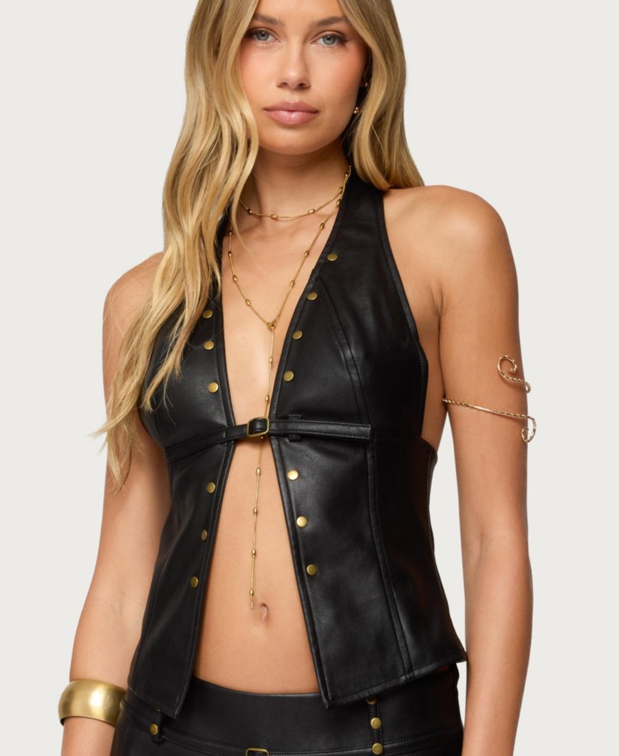 

Женский топ Reese с разрезом спереди из искусственной кожи Edikted, Black