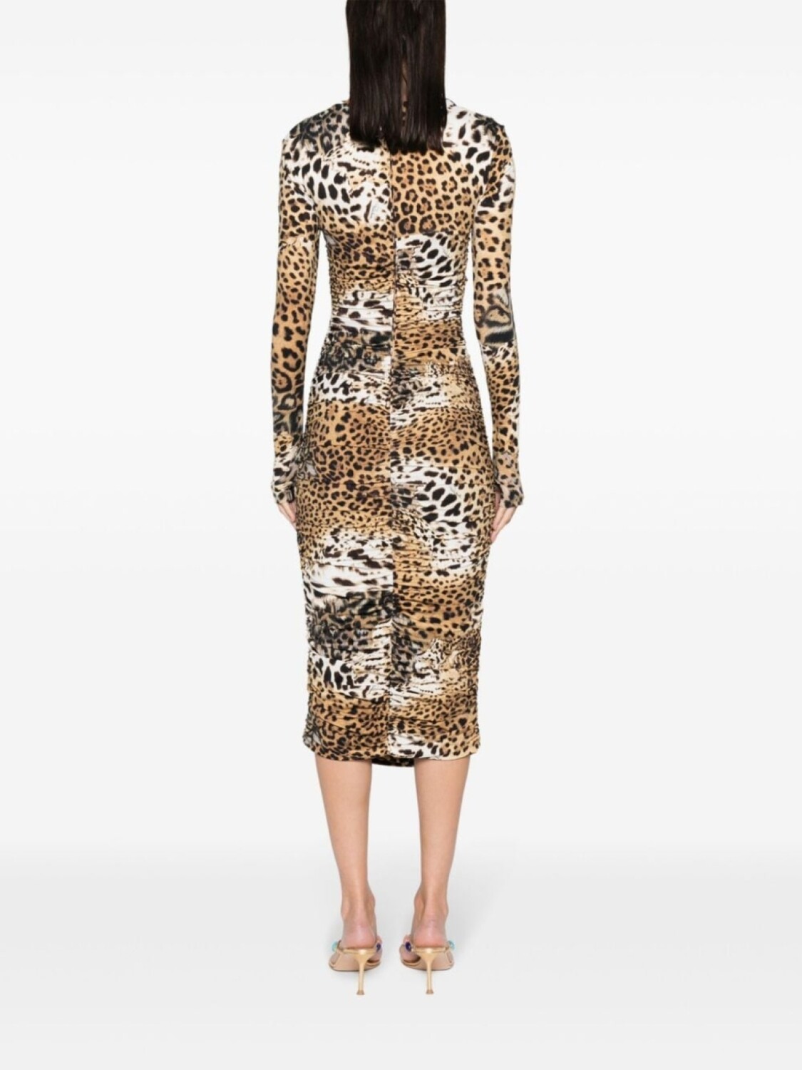 Платье с принтом Jaguar Skin и сборками Roberto Cavalli, бежевый — фото 4