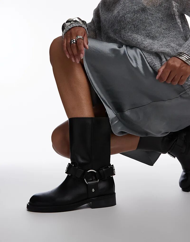 Байкерские ботинки Leam из высококачественной кожи черного цвета Topshop — фото 3