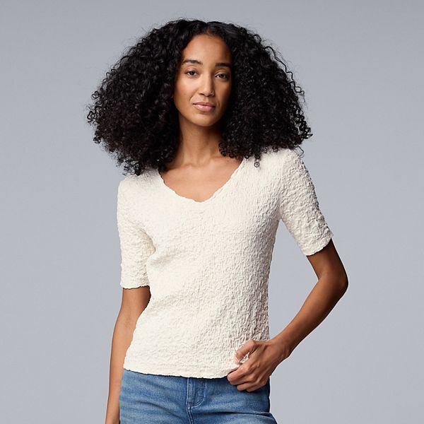 

Женский топ с V-образным вырезом и короткими рукавами Simply Vera Vera Wang, Birch