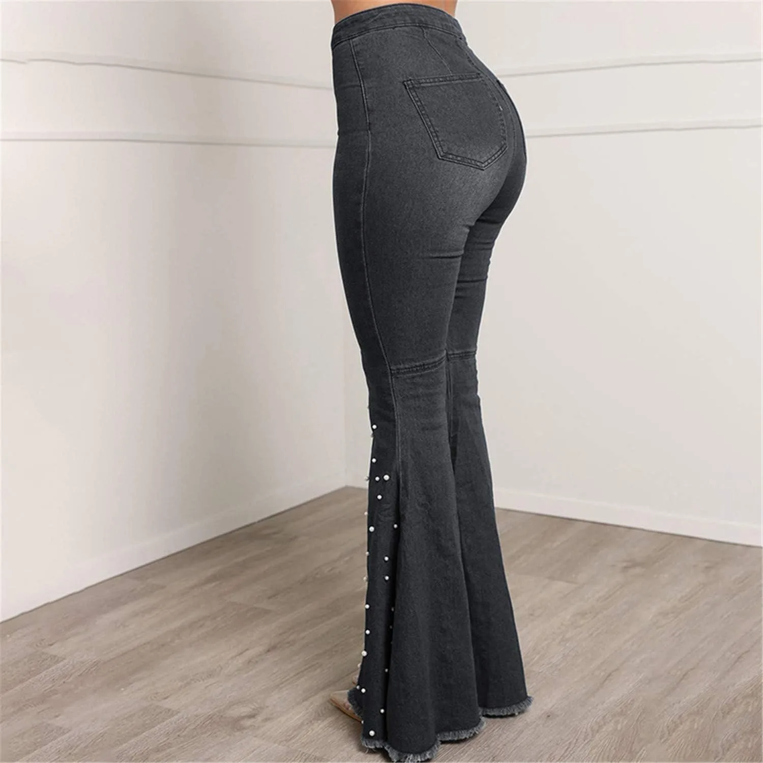 Andongnywell женские модные джинсы Curvy Bling Skinny с высокой талией, вышивкой и жемчужными заклепками — фото 4