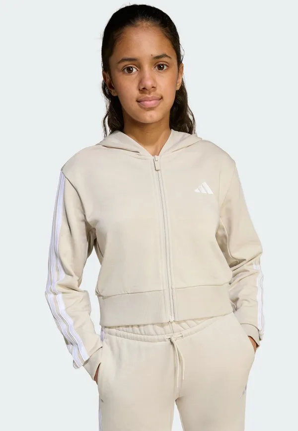 Jg 3 полоски, укороченная толстовка на молнии Adidas Sportswear, Beige White — фото 3
