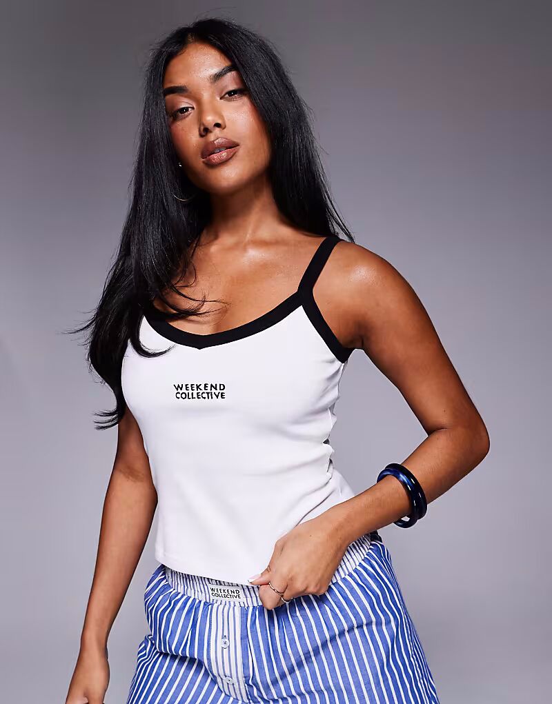 

Топ Weekend Collective с контрастной отделкой белого цвета ASOS Weekend Collective