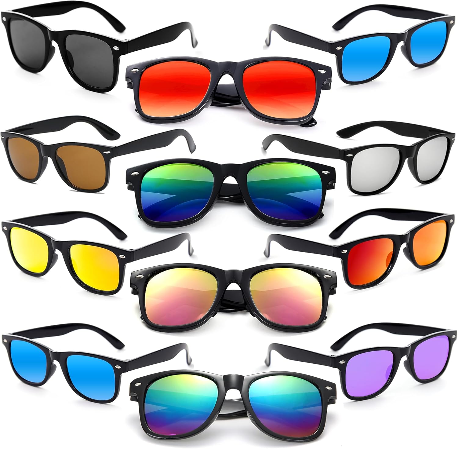 

Набор солнцезащитных очков для вечеринок — 12 винтажных пластиковых очков в стиле ретро для мужчин и женщин — сувениры для вечеринок Dwenarry, Black Frame Multicolor Lenses