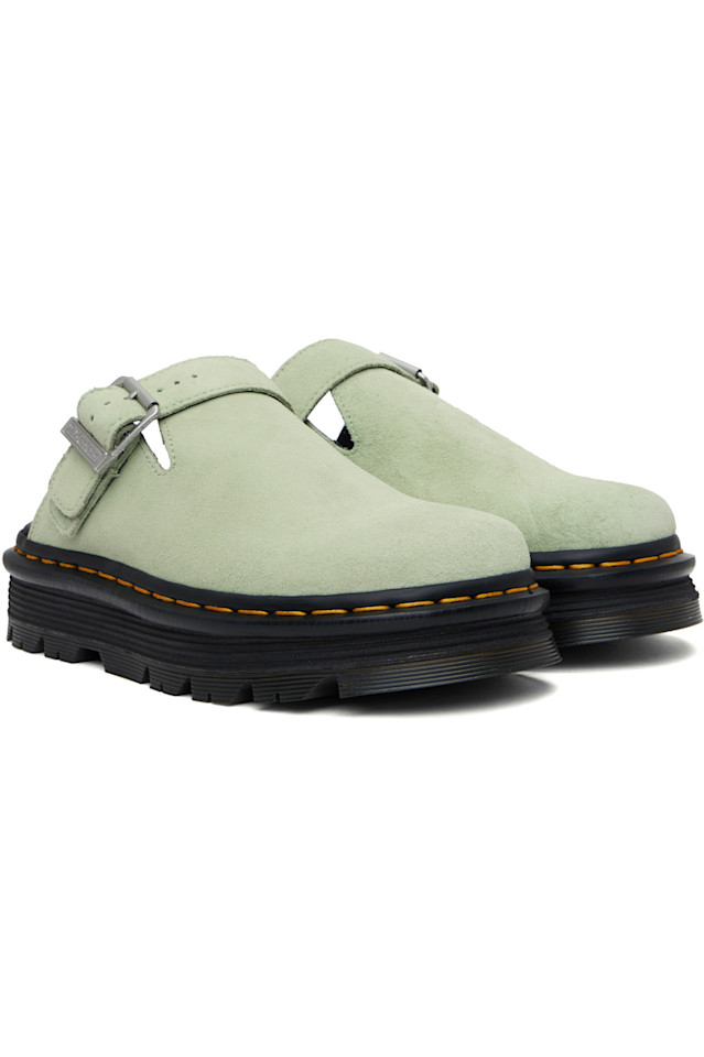 Зебзаг замшевые лоферы на платформе с открытой пяткой Dr. Martens, зеленый — фото 4
