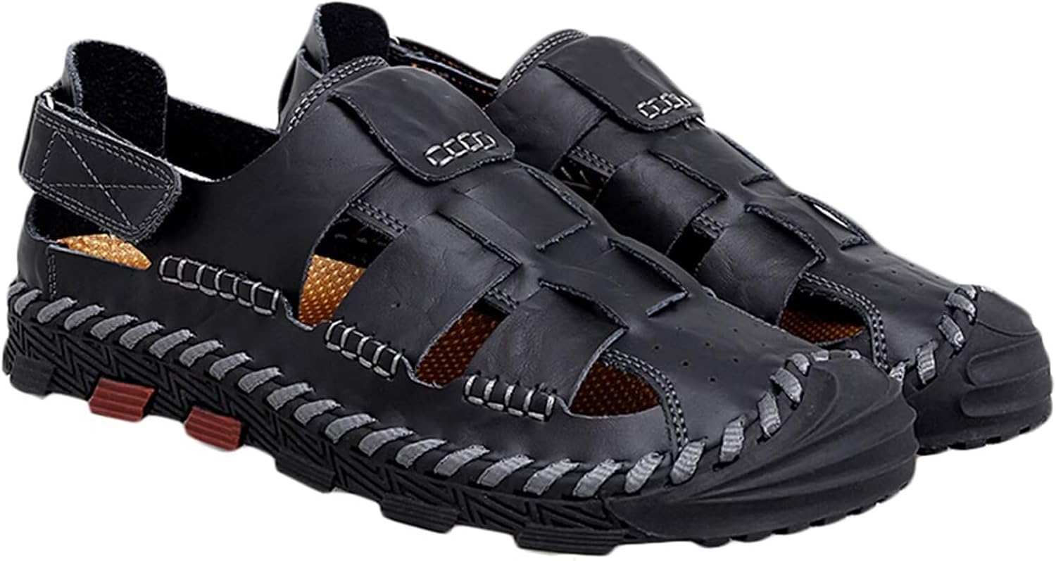 

Мужские кожаные сандалии с закрытым носком для прогулок на природе, вождения, водонепроницаемые спортивные сандалии, сандалии рыбака, пляжные водные сандалии Hnvavq, F