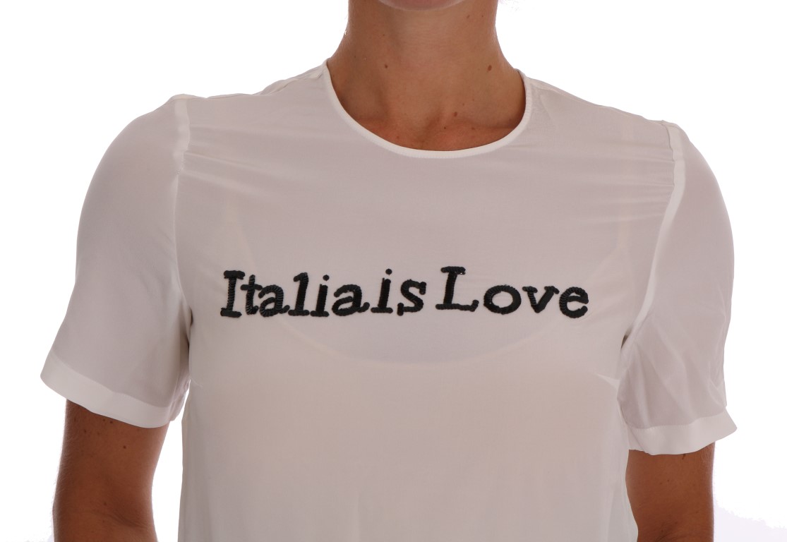Шелковая белая блузка с пайетками «Italia Is Love» Dolce & Gabbana — фото 4