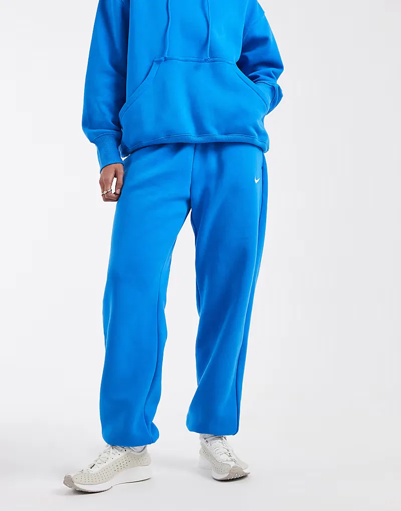Спортивные брюки Nike Phoenix Fleece с высокой талией свободным кроем и манжетами, синий — фото 2