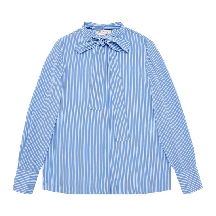 

Рубашка Valentino Bowneck Pinstripe Silk Shirt 'Light Blue', синий