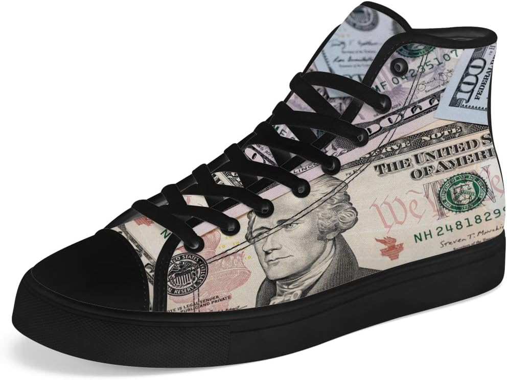 

Кеды на высокой подошве Chebing с долларовым принтом, тканевые, шнуровка, повседневная обувь, подарок для мужчин и женщин, красный/синий