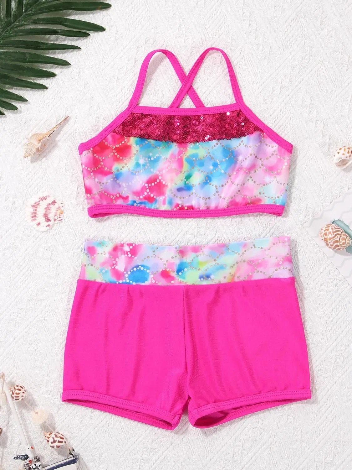 Детский спортивный комплект из топа и шорт iiniim, Colorful Fish Scales — фото 3