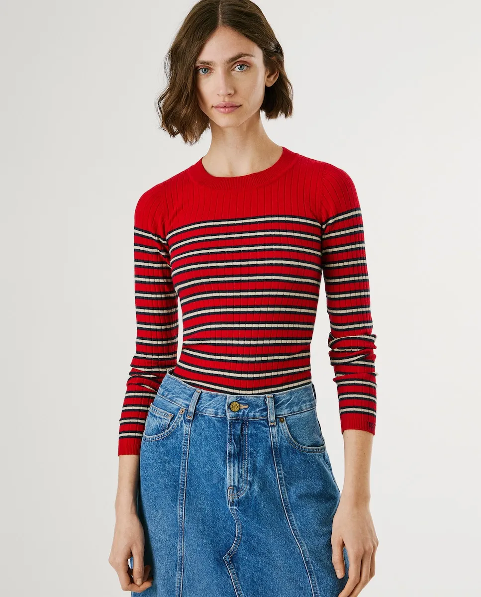 

Женский жаккардовый джемпер в полоску Pepe Jeans, красный