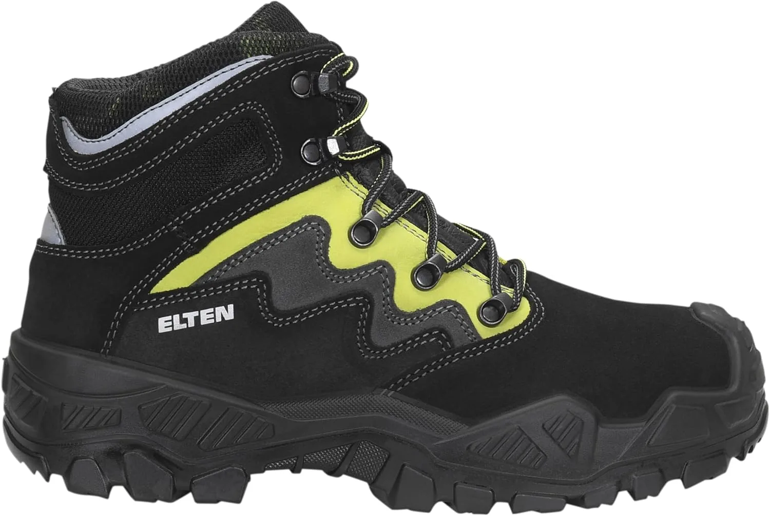 Защитные ботинки ELTEN Mick Black-Green Mid ESD S3S для мужчин и женщин, кожа/текстиль, сталь, защитные носки, легкие, классическая модель, черный — фото 2