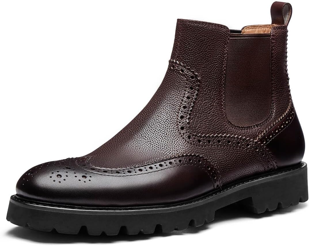 

Мужские ботинки Челси из натуральной кожи, классические ботинки с крыльями, формальные деловые и повседневные ботинки на щиколотку Jepsen Gord, коричневый