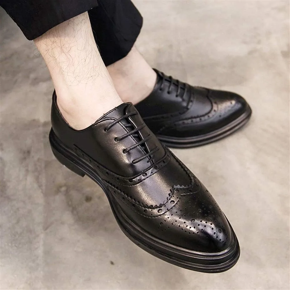 Оксфорды мужские на шнурке, с перфорацией и полированным носком, веганской кожи, нескользящим блочным каблуком, с резиновой подошвой, низкие, свадебные Generic, черный — фото 2